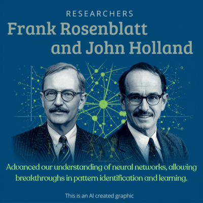 Researchers Frank Rosenblatt and John Holland-AI generated graphic